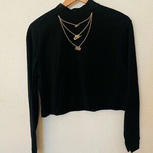Nike Sportswear Women's Necklace Detail Mock-Neck Long Sleeve T-shirt Black Sm